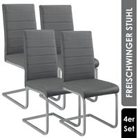 artlife Freischwinger Stuhl Vegas 4er Set | Kunstleder Bezug + Metall Gestell | 120 kg belastbar | grau | Esszimmerstühle Schwingstühle