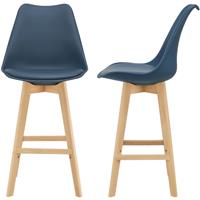 [en.casa] Barhocker 2er Set Barstuhl mit Rückenlehne Bistrohocker mit gepolsterter Sitzfläche Tresenhocker mit Holzgestell Buche-Gestell Blau - 