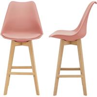 [en.casa] Barhocker 2er Set Barstuhl mit Rückenlehne Bistrohocker mit gepolsterter Sitzfläche Tresenhocker mit Holzgestell Buche-Gestell Rosé