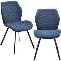 [en.casa] 2x Stühle Dunkelblau Gepolstert mit Textilbezug Lehnstuhl Esszimmer-Stuhl Polsterstuhl Blau Gesteppt Lounge Set - 