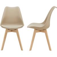[en.casa] 2x Design Stühle Esszimmerstuhl Beige PU-Kunstleder Stuhl Holzgestell