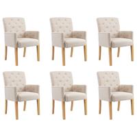 vidaXL Eetkamerstoelen met armleuningen 6 st stof beige