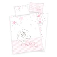 Herding Lieblingsmensch Renforcé BIO-Bettwäsche, 100 x 135 cm + 40 x 60 cm rosa/weiß