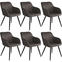 Tectake - 6x Stoel Marilyn Stof Donkergrijs / Zwart Sku: 404080