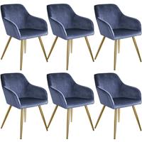Tectake 6x Stoel Marilyn Fluweellook Goud Blauw/goud Sku: 403996