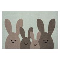 HANSE Home Fußmatte "Bunny Family", rechteckig, 7 mm Höhe, Waschbar, Hasen, Tiermotiv, Robust, Pflegeleicht, Rutschfest