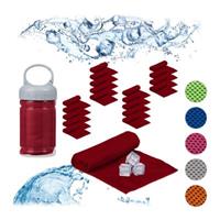Relaxdays 20 x Kühlendes Handtuch, Mikrofaser Sporthandtuch, Jogginghandtuch Kühltuch rot