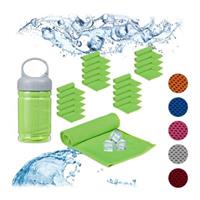 Relaxdays 20 x Kühlendes Handtuch, Sporthandtücher Kühltuch, Mikrofaser Kühlhandtuch Set grün