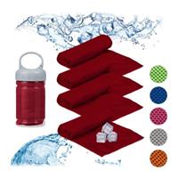 Relaxdays 4 x Kühlendes Handtuch, Cooling Towel, Kühltücher Hals, Sportkühltücher rot