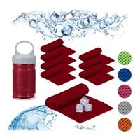 Relaxdays 8 x Kühlendes Handtuch, Mikrofaser Kühltücher rot, Kühlhandtuch Sport Fitness