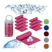 Relaxdays 8 x Kühlendes Handtuch, Mikrofaserhandtuch Kühlhandtuch pink, Sporthandtuch Set