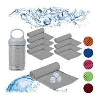 Relaxdays 8 x Kühlendes Handtuch Schweißtuch Fitnesstuch Kühlhandtuch Cool Towel Set grau