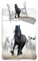 Carbotex dekbedovertrek Horses 140 x 200 cm katoen wit/grijs