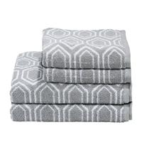 home24 twentyfour Handtuch Day Ethno I 4-teilig Weiß/Silber Baumwollstoff Modern 140x70 cm (BxT)