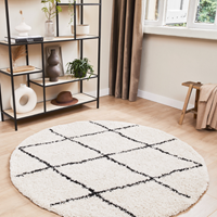 Lifa Living Rond hoogpolig tapijt, Grafisch modern kleed, Zwart/wit minimalistisch kleed, Ø 160cm