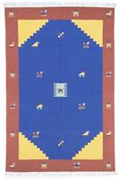 Morgenland Wollteppich Kelim Teppich handgewebt blau, rechteckig, 6 mm Höhe, Kurzflor