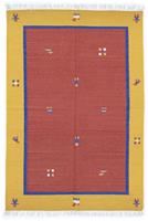 Morgenland Wollteppich Kelim Teppich handgewebt rot, rechteckig, 6 mm Höhe, Kurzflor