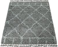 Paco Home Hoogpolig vloerkleed Nador 755 zachte shaggy met ruiten design en franje, ideaal in de woonkamer & slaapkamer