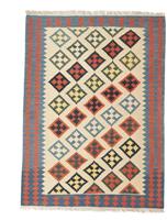 Morgenland Wollteppich Kelim Fars Teppich handgewebt beige, rechteckig, 4 mm Höhe, Kurzflor