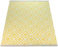 Paco Home Wollen kleed Kenitra 500 Handgeweven vloerkleed, platweefsel, zuivere wol, met de hand geweven, ruitendesign, met franje, ideaal in de woonkamer & slaapkamer