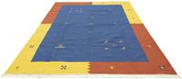 Morgenland Wollteppich Kelim Teppich handgewebt blau, rechteckig, 6 mm Höhe, Kurzflor