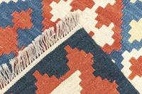 Morgenland Wollteppich Kelim Fars Teppich handgewebt blau, rechteckig, 4 mm Höhe, Kurzflor