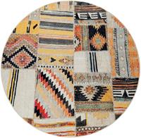Paco Home Teppich Artigo 406, rund, 4 mm Höhe, In- und Outdoor geeignet, Patchwork Design, Wohnzimmer