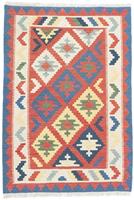 Morgenland Wollteppich Kelim Fars Teppich handgewebt orange, rechteckig, 4 mm Höhe, Kurzflor