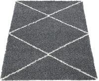 Paco Home Hochflor-Teppich Kalmar 442, rund, 40 mm Höhe, Scandi Design, Rauten Motiv, Wohnzimmer