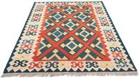 Morgenland Wollteppich Kelim Fars Teppich handgewebt orange, rechteckig, 4 mm Höhe, Kurzflor