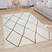 PACO HOME Teppich Wohnzimmer Skandi Rauten Muster Kurzflor Hell Und Modern In Weiß