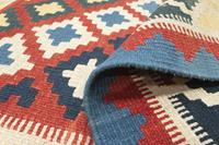 Morgenland Wollteppich Kelim Fars Teppich handgewebt rot, rechteckig, 4 mm Höhe, Kurzflor