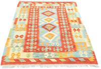 Morgenland Wollteppich Kelim Afghan Teppich handgewebt rot, rechteckig, 5 mm Höhe, Kurzflor