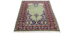 Morgenland Wollteppich Isfahan Teppich handgeknüpft grün, rechteckig, 6 mm Höhe, handgeknüpft