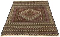Morgenland Wollteppich Kelim Afghan Teppich handgewebt grün, rechteckig, 4 mm Höhe, Kurzflor