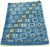 Morgenland Wollteppich Designer Teppich handgeknüpft blau, rechteckig, 6 mm Höhe, handgeknüpft