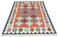 Morgenland Wollteppich Kelim Fars Teppich handgewebt orange, rechteckig, 4 mm Höhe, Kurzflor