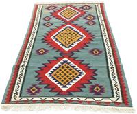 Morgenland Wollteppich Kelim Teppich handgewebt grün, rechteckig, 5 mm Höhe, Kurzflor