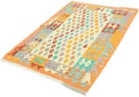 Morgenland Wollteppich Kelim Afghan Teppich handgewebt orange, rechteckig, 5 mm Höhe, Kurzflor