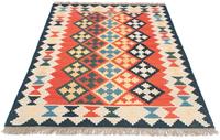 Morgenland Wollteppich Kelim Fars Teppich handgewebt orange, rechteckig, 4 mm Höhe, Kurzflor