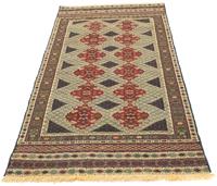 Morgenland Wollteppich Kelim Afghan Teppich handgewebt gold, rechteckig, 4 mm Höhe, Kurzflor
