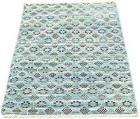 Morgenland Wollteppich Designer Teppich handgeknüpft blau, rechteckig, 6 mm Höhe, handgeknüpft