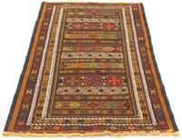 Morgenland Wollteppich Kelim Afghan Teppich handgewebt mehrfarbig, rechteckig, 4 mm Höhe, Kurzflor