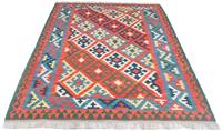Morgenland Wollteppich Kelim Fars Teppich handgewebt orange, rechteckig, 4 mm Höhe, Kurzflor