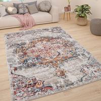 PACO HOME Teppich Wohnzimmer Kurzflor Vintage Modern Orient Optik Abstrakt Beige Grau Orange