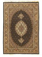 Morgenland Wollteppich Täbriz Teppich handgeknüpft schwarz, rechteckig, 8 mm Höhe