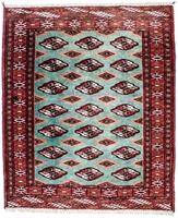 Morgenland Wollteppich Turkaman Teppich handgeknüpft türkis, rechteckig, 6 mm Höhe