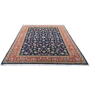 Morgenland Wollteppich Maschad Teppich handgeknüpft dunkelblau, rechteckig, 7 mm Höhe