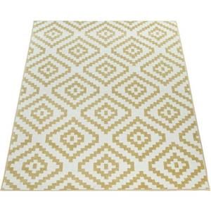 PACO HOME Kurzflor Wohnzimmer Teppich Pastell Geometrisches Ethno Muster Gelb Weiß