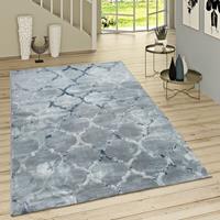 PACO HOME Kurzflor Teppich Modern Marokkanisches Muster Vintage Style Ombre Look Grau Blau